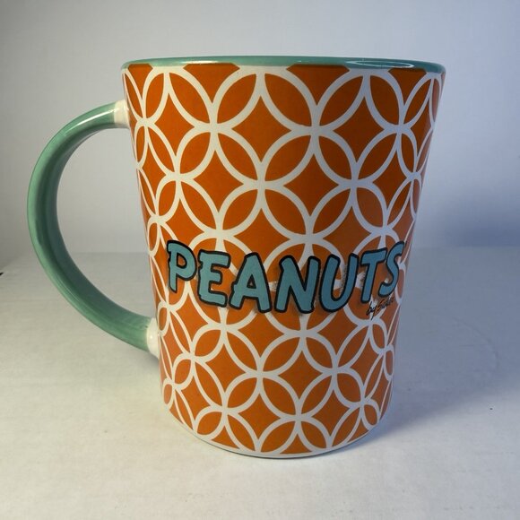 Peanuts Linus Ceramic Coffee Tea Mug 15 Oz. Orange Teal Funky Fun - Picture 2 of 4